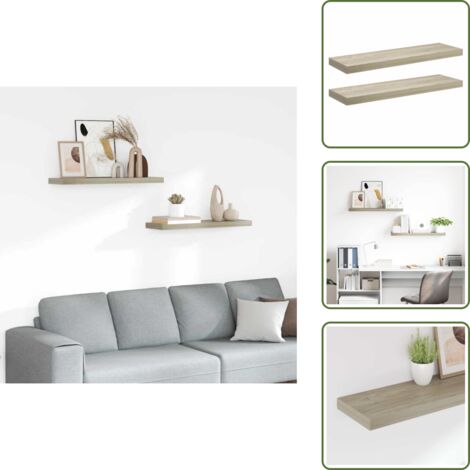 The Living Store Scaffali a Parete 2 pz Rovere 80x23,5x3,8 cm in MDF - Mensole a parete