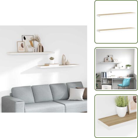 The Living Store Scaffali a Parete 2 pz Rovere e Bianco 120x23,5x3,8 cm in MDF - Scaffali a parete