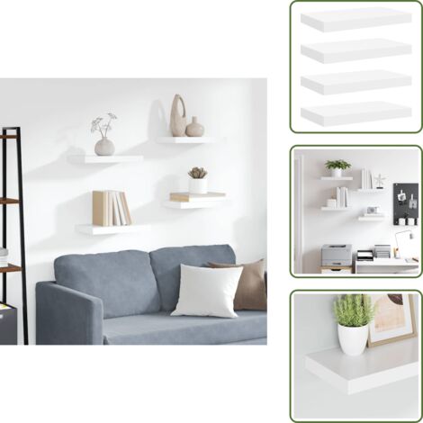 The Living Store Scaffali a Parete 4 pz Bianchi 40x23x3,8 cm in MDF - Mensole a parete