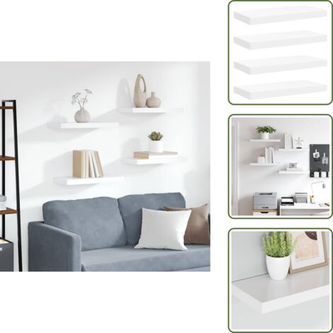 The Living Store Scaffali a Parete 4 pz Bianchi 50x23x3,8 cm in MDF - Scaffali in mdf