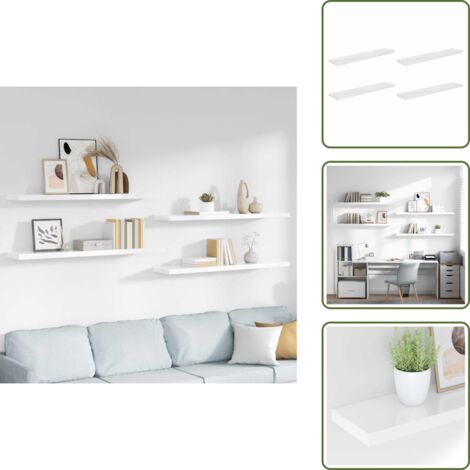 The Living Store Scaffali a Parete 4 pz Bianco Lucido 120x23,5x3,8 cm in MDF - Mensole a parete