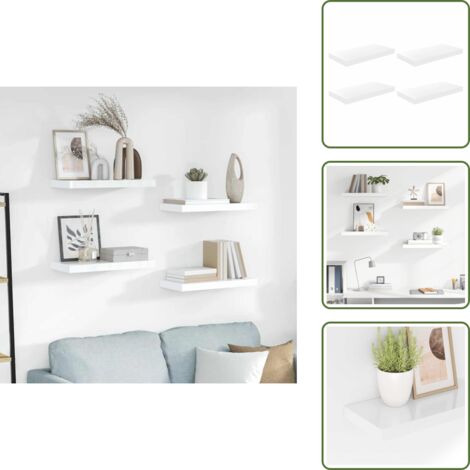 The Living Store Scaffali a Parete 4 pz Bianco Lucido 50x23x3,8 cm in MDF - Scaffali in mdf