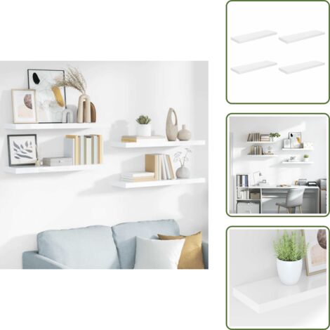 The Living Store Scaffali a Parete 4 pz Bianco Lucido 80x23,5x3,8 cm in MDF - Scaffali in mdf