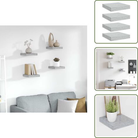 The Living Store Scaffali a Parete 4 pz Grigio Cemento 23x23,5x3,8 cm in MDF - Scaffali a parete