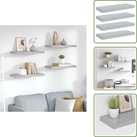 The Living Store Scaffali a Parete 4 pz Grigio Cemento 60x23,5x3,8 cm in MDF - Mensole a parete