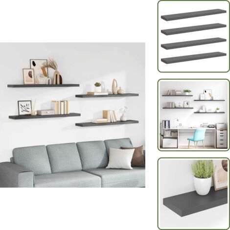 The Living Store Scaffali a Parete 4 pz Grigio Lucido 120x23,5x3,8 cm in MDF - Mensole a parete