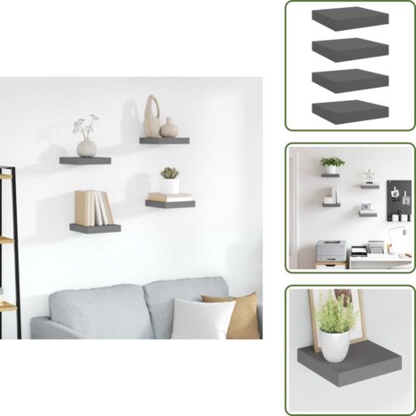 The Living Store Scaffali a Parete 4 pz Grigio Lucido 23x23,5x3,8 cm in MDF - Mensole a parete