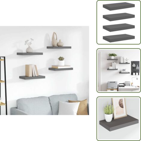 The Living Store Scaffali a Parete 4 pz Grigio Lucido 40x23x3,8 cm in MDF - Mensole a parete
