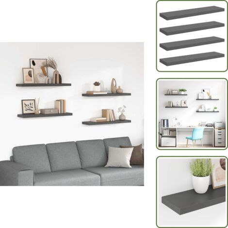 The Living Store Scaffali a Parete 4 pz Grigio Lucido 90x23,5x3,8 cm in MDF - Scaffali in mdf