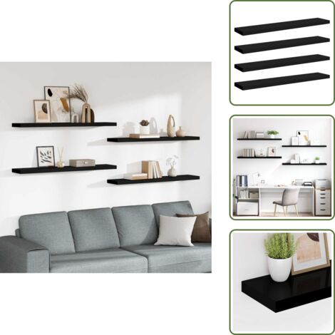 The Living Store Scaffali a Parete 4 pz Neri 120x23,5x3,8 cm in MDF - Mensole a parete