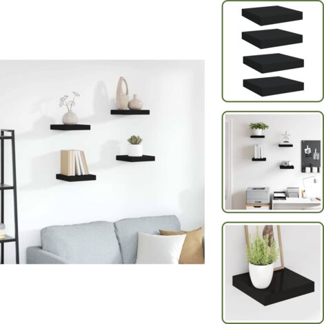 The Living Store Scaffali a Parete 4 pz Neri 23x23,5x3,8 cm in MDF - Mensole a parete