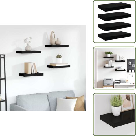 The Living Store Scaffali a Parete 4 pz Neri 40x23x3,8 cm in MDF - Mensole a parete