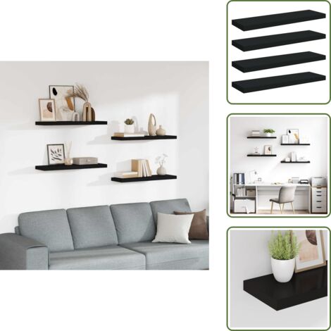 The Living Store Scaffali a Parete 4 pz Neri 80x23,5x3,8 cm in MDF - Scaffali in mdf