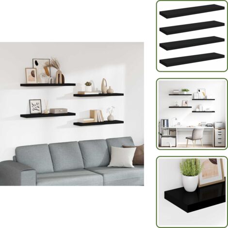 The Living Store Scaffali a Parete 4 pz Neri 90x23,5x3,8 cm in MDF - Mensole da parete
