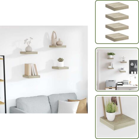 The Living Store Scaffali a Parete 4 pz Rovere 23x23,5x3,8 cm in MDF - Mensole a parete