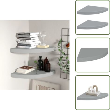 The Living Store Scaffali Angolari a Parete 2 pz Grigi 35x35x3,8 cm in MDF - Scaffali a parete