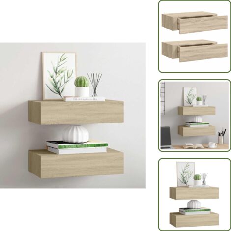 The Living Store Scaffali con Cassetti da Parete 2 pz Rovere 40x23,5x10 cm MDF - Cassetti