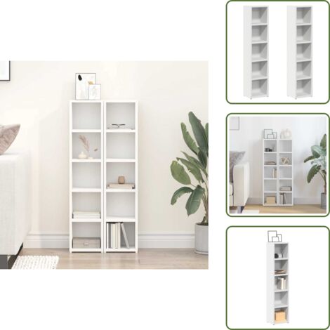 The Living Store Scaffali Porta CD 2 pz Bianchi 21x16x93,5 cm Legno Multistrato - Scaffali per CD