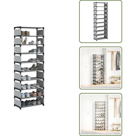 The Living Store Scarpiera 10 Ripiani Grigia 54x28x158 cm in Tessuto Non Tessuto - Ripiani