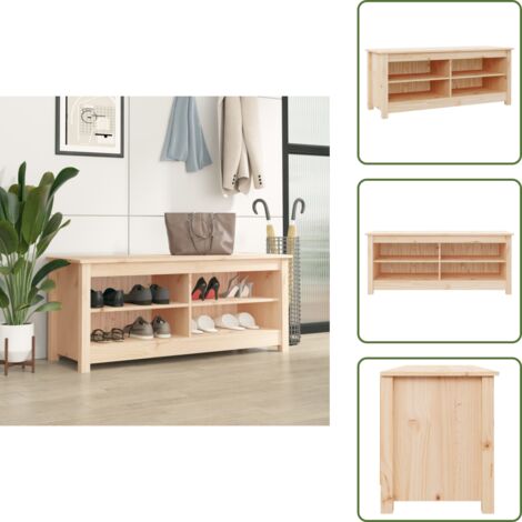 The Living Store Scarpiera 110x38x45,5 cm in Legno Massello di Pino - Scarpiera da interno