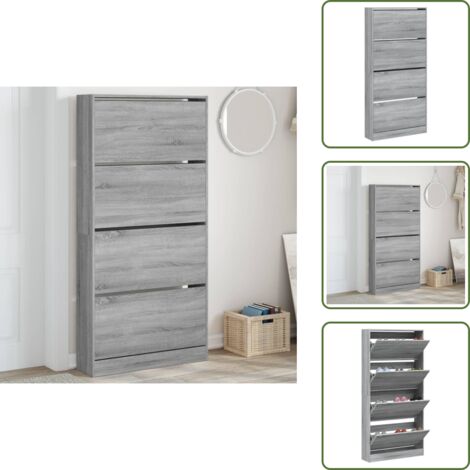 The Living Store Scarpiera 4 Cassetti Ribaltabili Grigio Sonoma 80x21x163,5 cm - Cassetti ribaltabili
