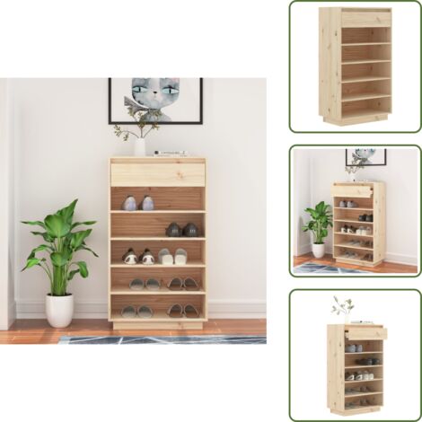 The Living Store Scarpiera 60x34x105 cm in Legno Massello di Pino - Scarpiera da interno