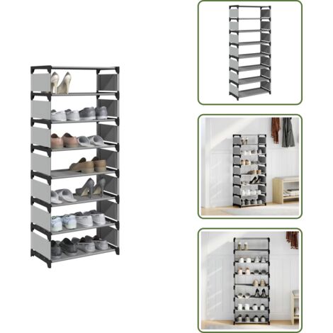 The Living Store Scarpiera 8 Ripiani Grigia 54x28x124 cm in Tessuto Non Tessuto - Ripiani