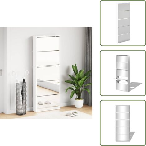 The Living Store Scarpiera a 5 Strati con Specchio Bianca 63x17x169,5 cm - Scarpiera a 5 cassetti