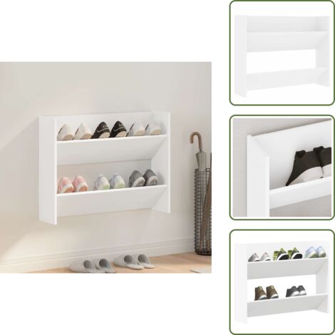 The Living Store Scarpiera a Muro Bianca 80x18x60 cm in Legno Multistrato - Scarpiera in legno