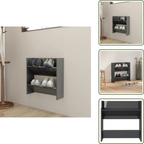 The Living Store Scarpiera a Muro Grigio Lucido 60x18x60 cm in Legno Multistrato - Scarpiera in legno