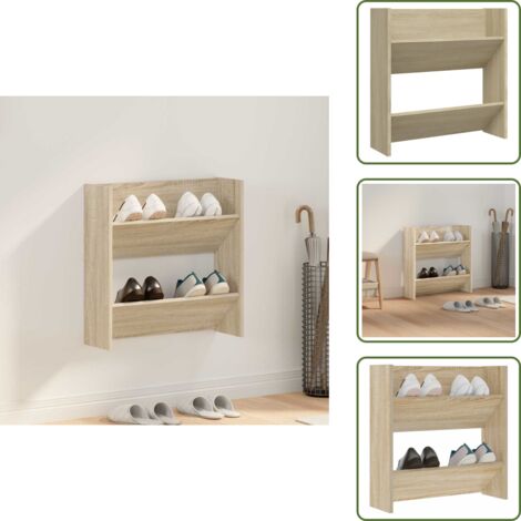 The Living Store Scarpiera a Muro Rovere Sonoma 60x18x60 cm in Legno Multistrato - Scarpiera in legno