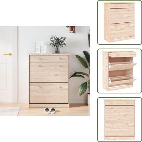 The Living Store Scarpiera ALTA 77x35x96 cm in Legno Massello di Pino - Scarpiera in pino