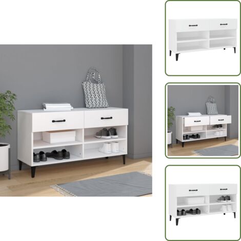 The Living Store Scarpiera Bianca 102x35x55 cm in Legno Multistrato - Scarpiera da interno
