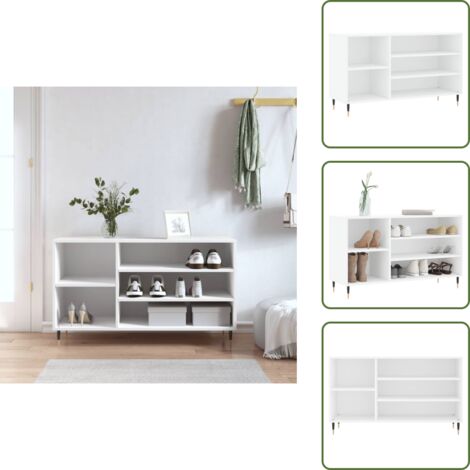 The Living Store Scarpiera Bianca 102x36x60 cm in Legno Multistrato - Scarpiera da interno
