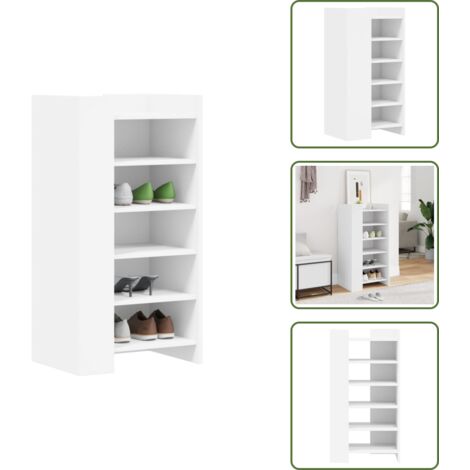 The Living Store Scarpiera Bianca 52x37,5x100 cm in Legno Multistrato - Scarpiera da interno