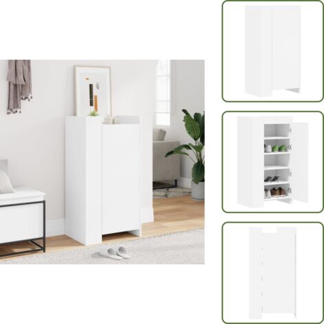 The Living Store Scarpiera Bianca 52x37,5x100 cm in Legno Multistrato - Scarpiera da interno