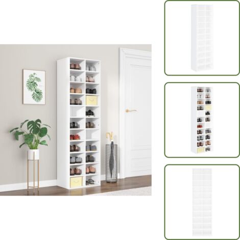 The Living Store Scarpiera Bianca 54x34x183 cm in Legno Multistrato - Scarpiera da parete