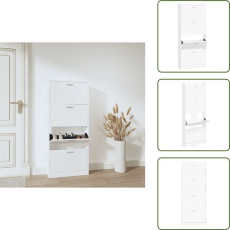 The Living Store Scarpiera Bianca 59x17x150 cm in Legno Multistrato - Scarpiera moderna