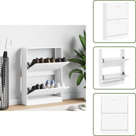 The Living Store Scarpiera Bianca 59x17x81 cm in Legno Massello di Argilla - Scarpiera moderna