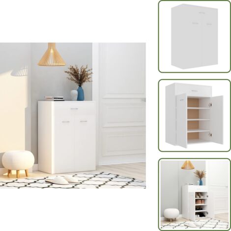 The Living Store Scarpiera Bianca 60x35x84 cm in Legno Multistrato - Scarpiera da parete