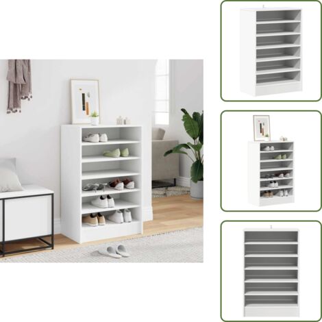 The Living Store Scarpiera Bianca 60x35x92 cm in Truciolato - Scarpiera per scarpe