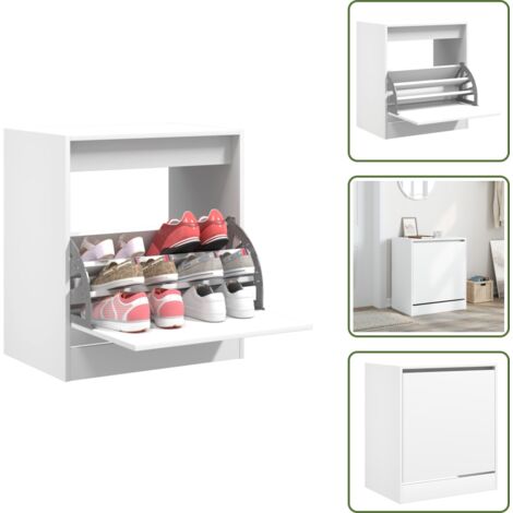 The Living Store Scarpiera Bianca 60x42x69 cm in Legno Multistrato - Scarpiera da interno