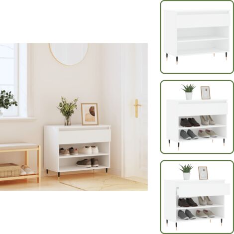 The Living Store Scarpiera Bianca 70x36x60 cm in Legno Multistrato - Scarpiera per casa