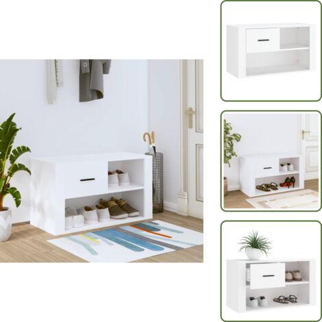 The Living Store Scarpiera Bianca 80x35x45 cm in Legno Multistrato - Scarpiera da ingresso