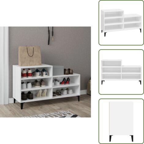 The Living Store Scarpiera Bianco Lucido 102x36x60 cm in Legno Multistrato - Scarpiera da interno