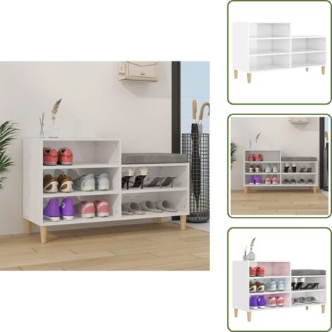 The Living Store Scarpiera Bianco Lucido 102x36x60 cm in Legno Multistrato - Scarpiera per casa