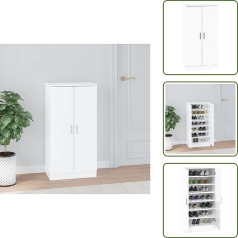 The Living Store Scarpiera Bianco Lucido 55x35x108 cm in Legno Multistrato - Scarpiera per ingresso