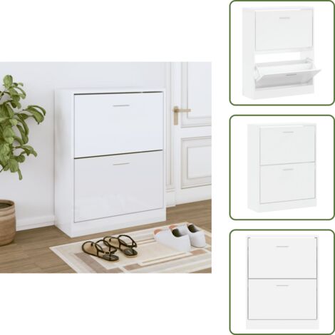The Living Store Scarpiera Bianco Lucido 63x24x81 cm in Legno Multistrato - Scarpiera moderna