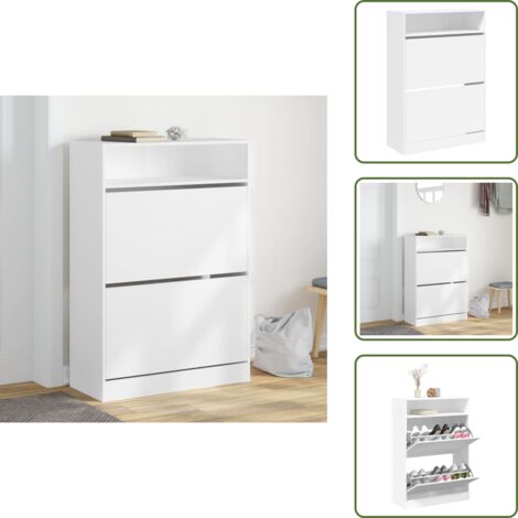 The Living Store Scarpiera con 2 Cassetti Ribaltabili Bianca 80x34x116 cm - Scarpiera con cassetti ribaltabili