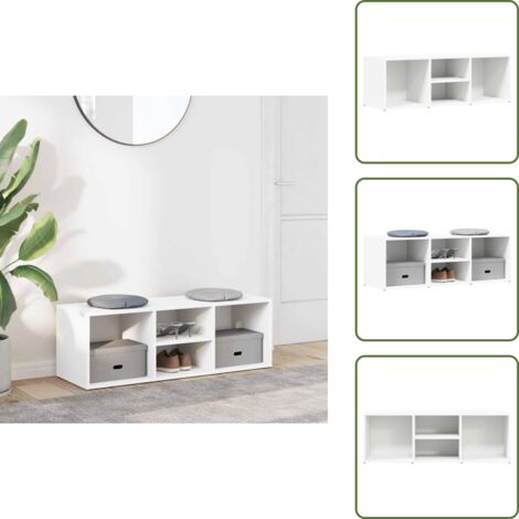 The Living Store Scarpiera con Panchina Bianca 105x35x35 cm in Legno Multistrato - Panchina per scarpe